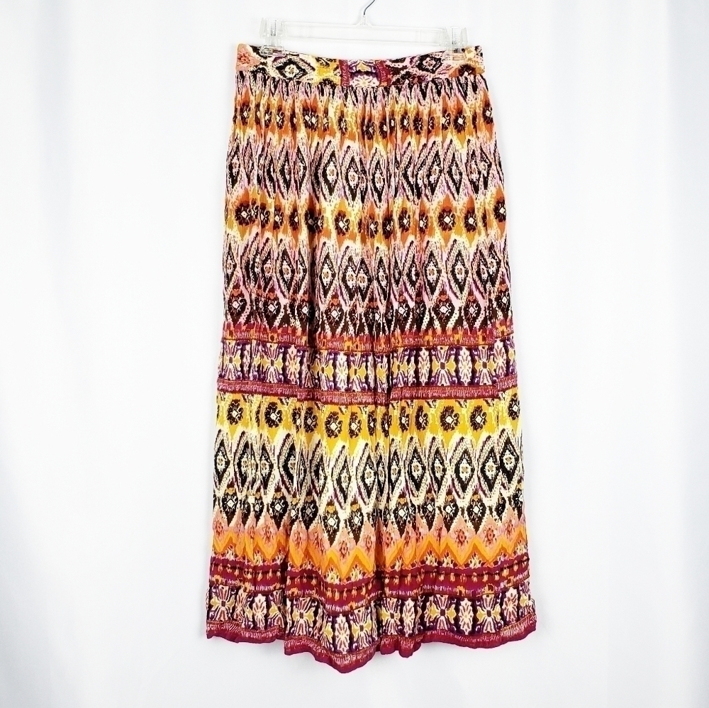 Boho Maxi Skirt in Yellow & Burgundy Tribal Print